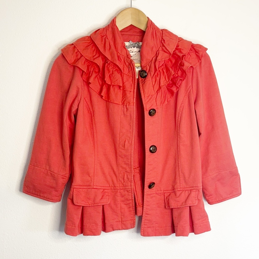 Nick & Mo Red Ruffle Collar Blazer Jacket